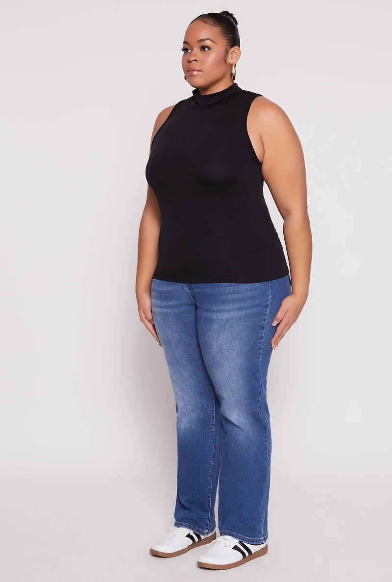 Womens Plus Sleeveless Mock Neck Top, 2X-3X