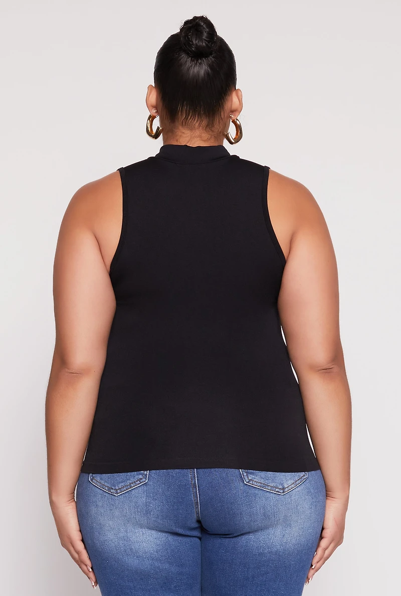 Womens Plus Sleeveless Mock Neck Top, 2X-3X