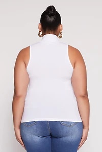 Womens Plus Size Sleeveless Mock Neck Top, White, Size 1X-2X