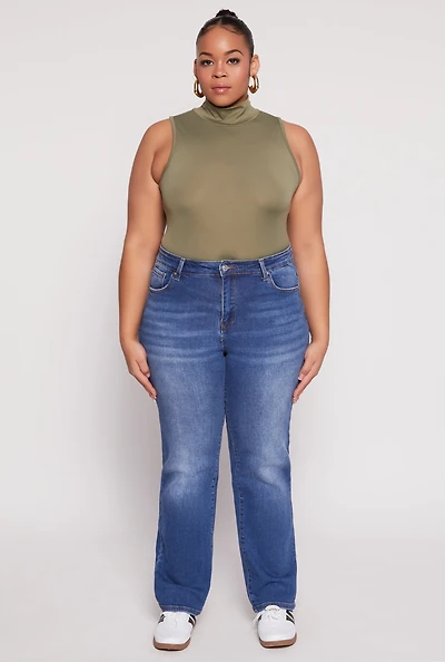 Womens Plus Sleeveless Mock Neck Top, Green,