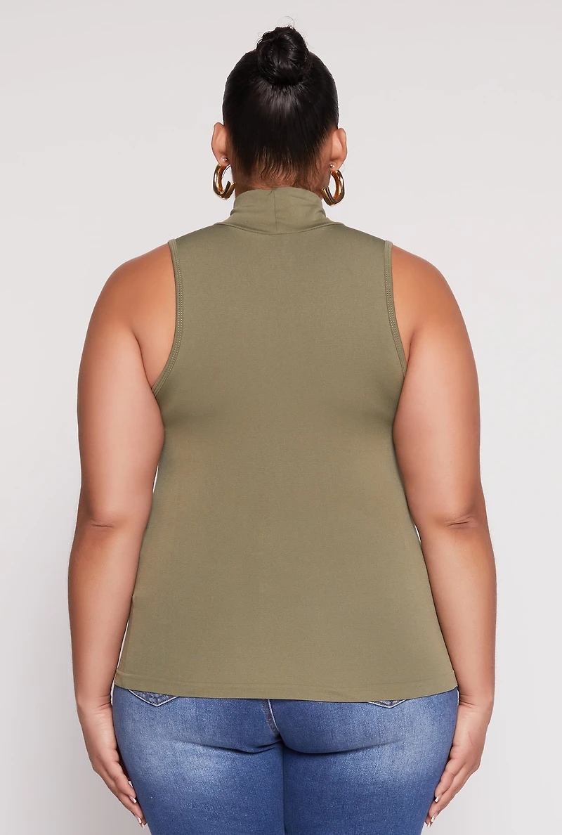 Womens Plus Sleeveless Mock Neck Top, Green,