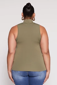 Womens Plus Sleeveless Mock Neck Top, Green,