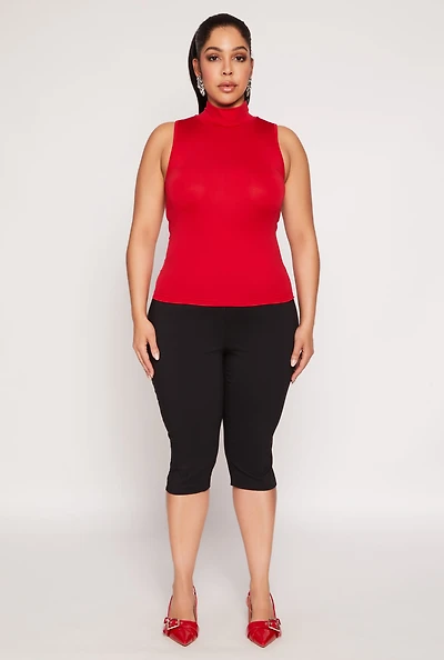 Womens Plus Sleeveless Mock Neck Top, 1X-2X