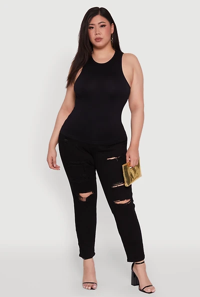 Womens Plus Basic Crew Neck Tank Top,
