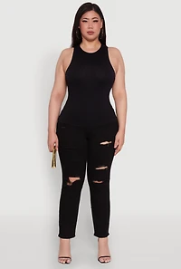 Womens Plus Size Basic Crew Neck Tank Top, Black, Size 1X-2X