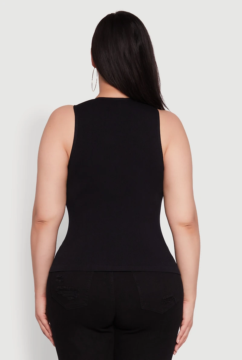 Womens Plus Size Basic Crew Neck Tank Top, Black, Size 1X-2X