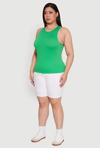 Womens Plus Size Basic Crew Neck Tank Top, Green, Size 1X-2X