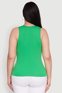Womens Plus Size Basic Crew Neck Tank Top, Green, Size 1X-2X