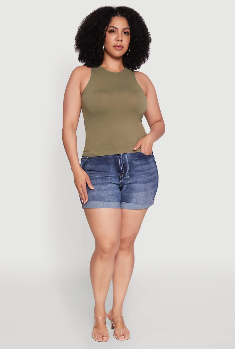 Womens Plus Basic Crew Neck Tank Top,