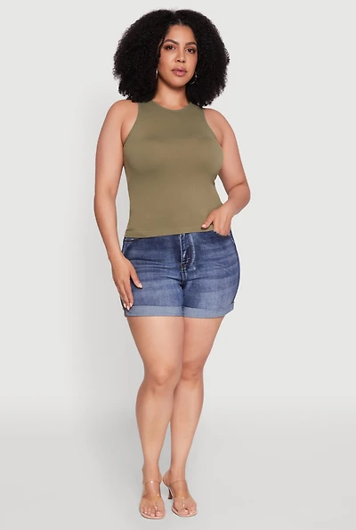 Womens Plus Basic Crew Neck Tank Top,