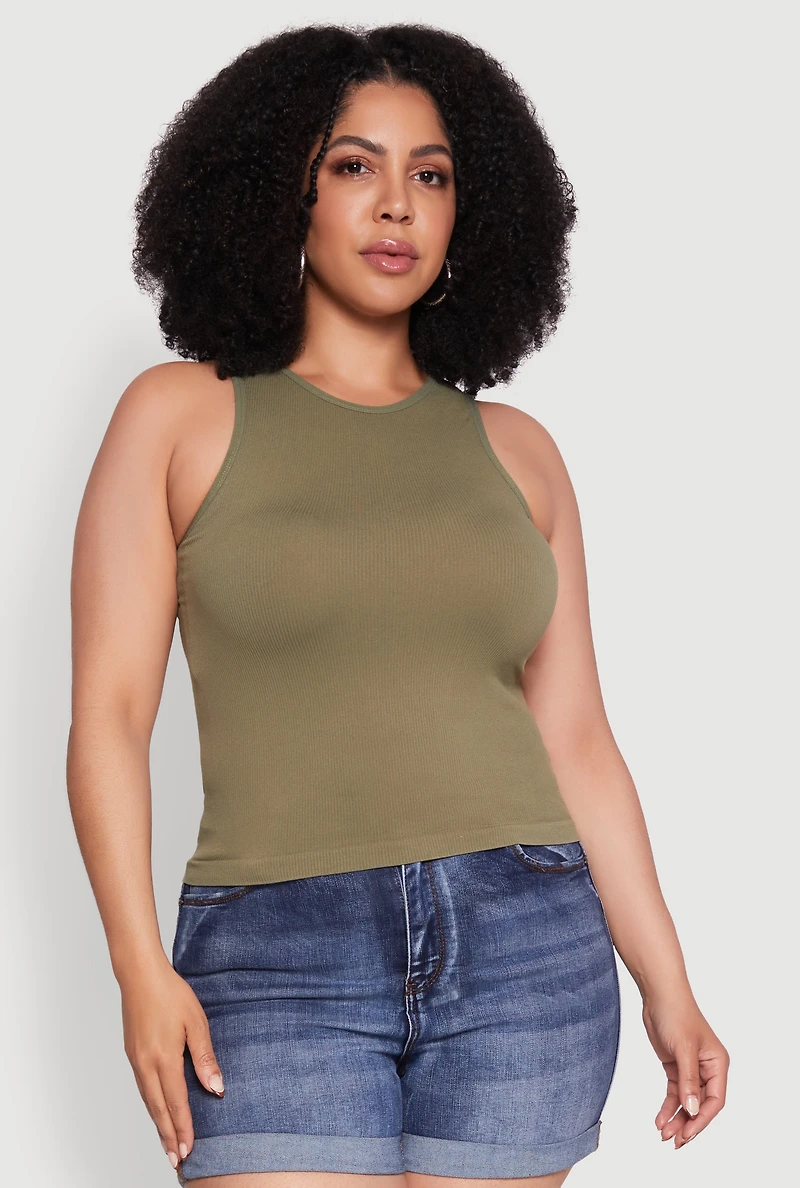 Womens Plus Basic Crew Neck Tank Top,