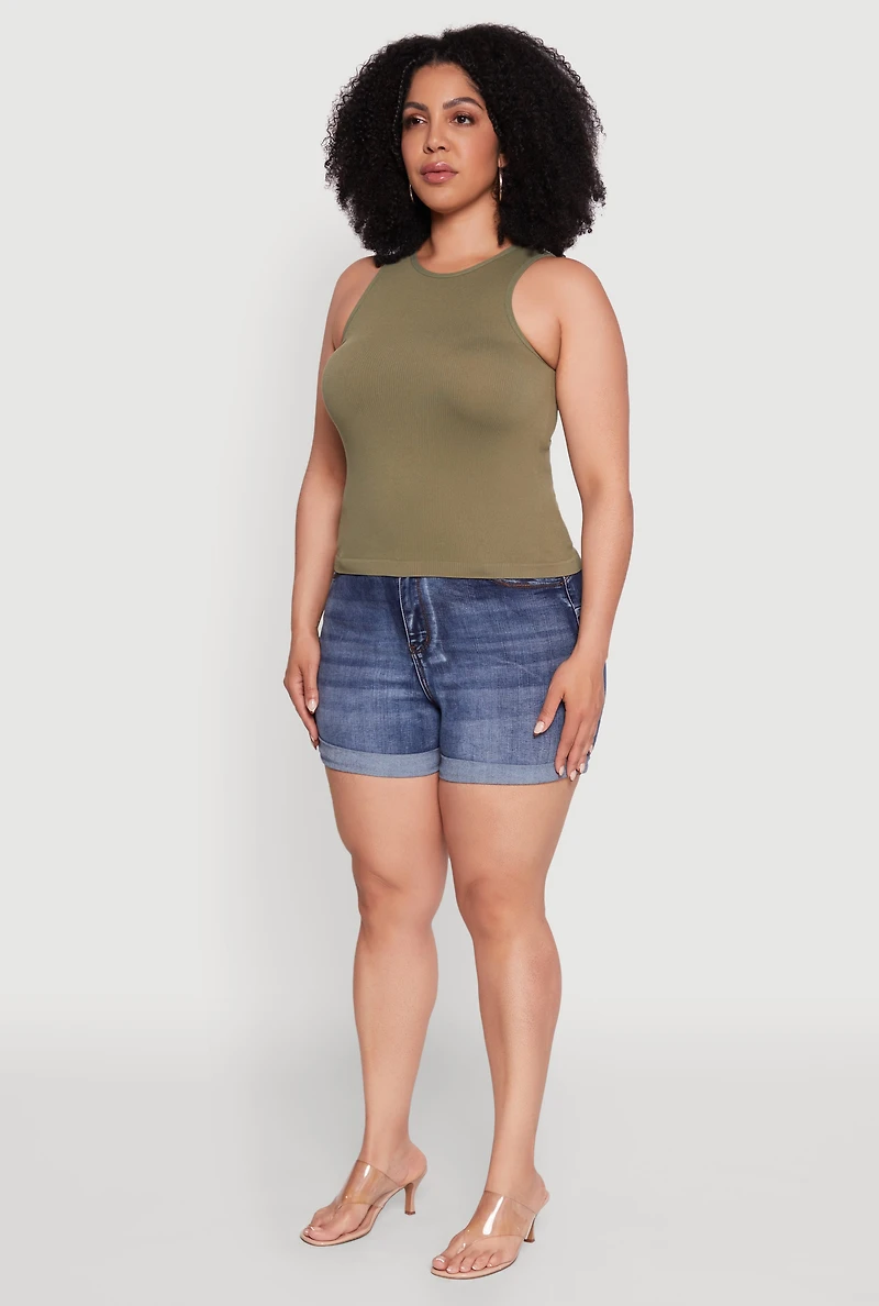 Womens Plus Basic Crew Neck Tank Top,