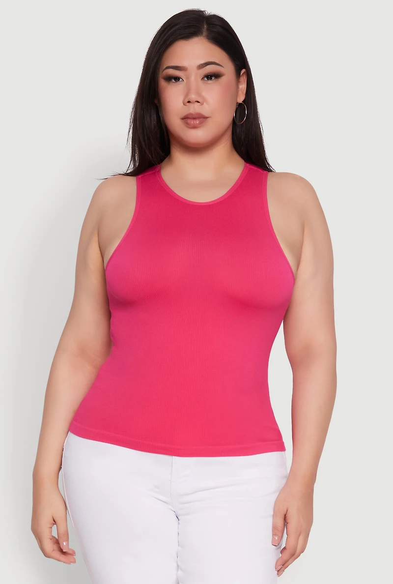 Womens Plus Basic Crew Neck Tank Top,