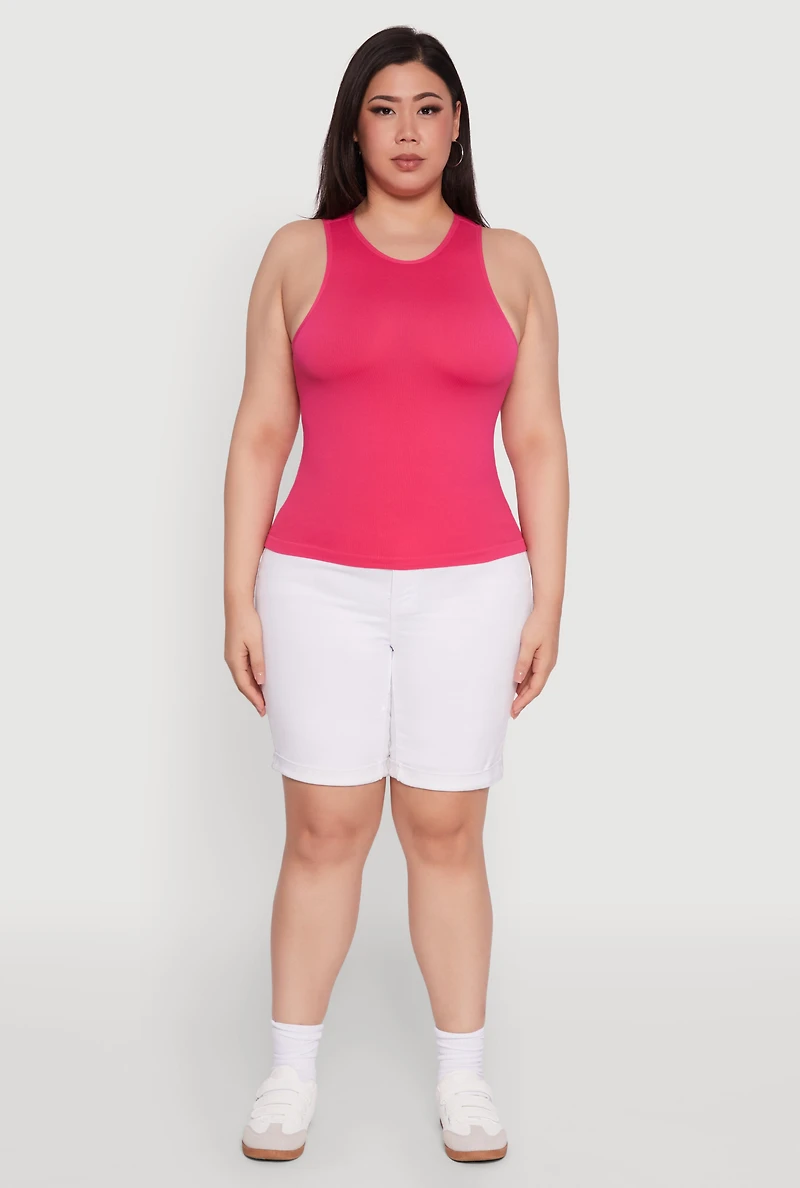 Womens Plus Basic Crew Neck Tank Top,