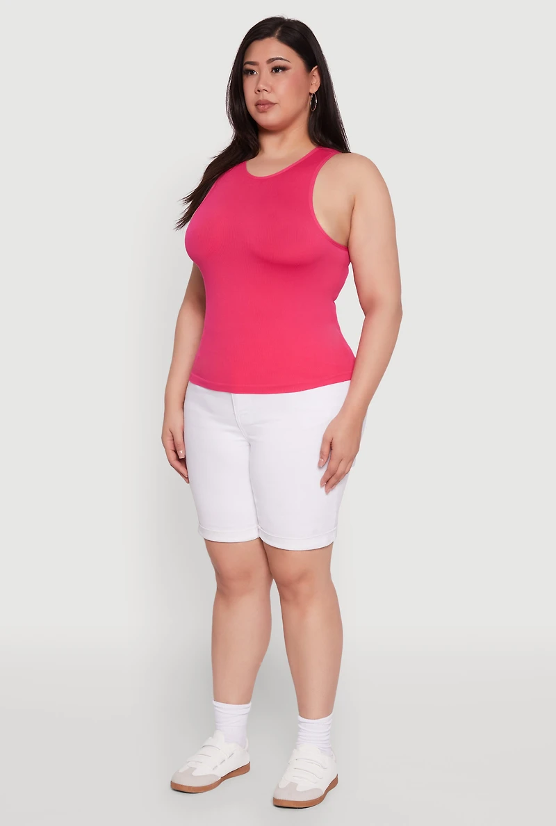 Womens Plus Basic Crew Neck Tank Top,