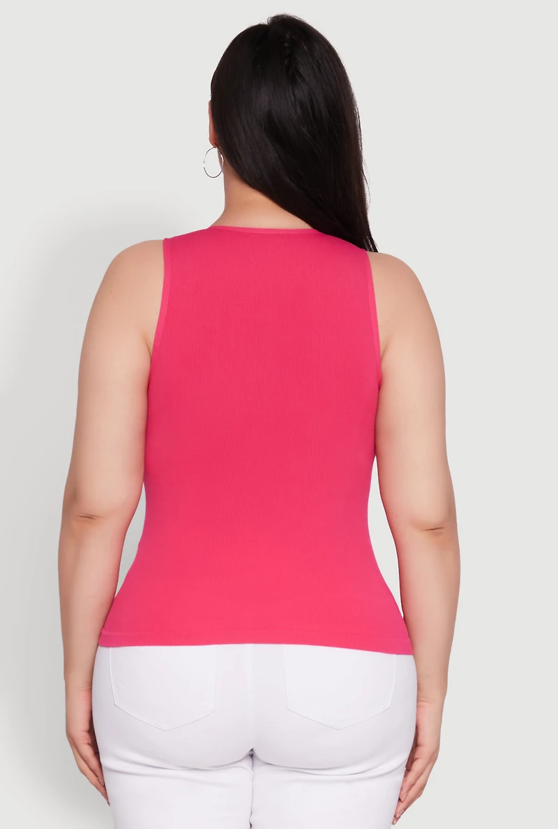 Womens Plus Basic Crew Neck Tank Top,