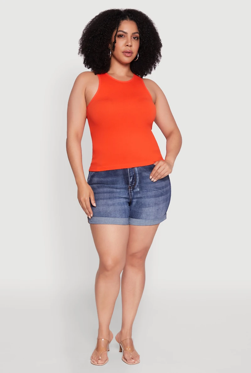 Womens Plus Basic Crew Neck Tank Top, 1X-2X