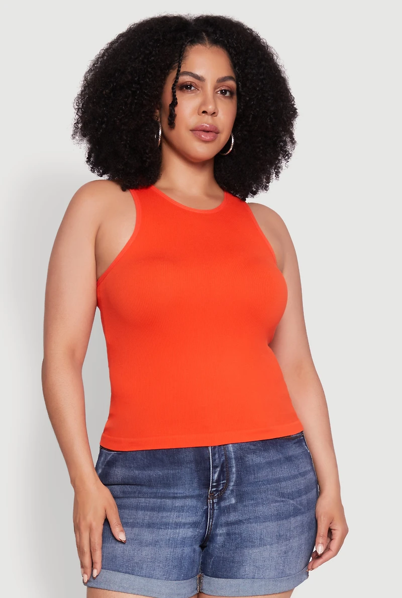 Womens Plus Basic Crew Neck Tank Top, 1X-2X