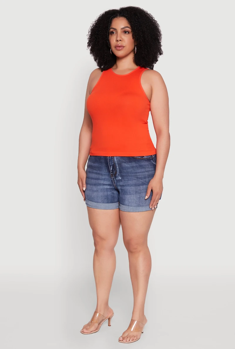 Womens Plus Basic Crew Neck Tank Top, 1X-2X