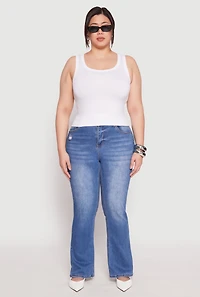 Womens Plus Seamless Ribbed Knit Trim Tank Top, White,