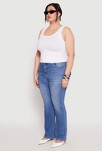 Womens Plus Seamless Ribbed Knit Trim Tank Top, White,