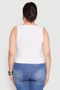 Womens Plus Seamless Ribbed Knit Trim Tank Top, White,