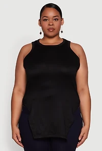 Womens Plus Side Slit Crew Neck Tank Top,