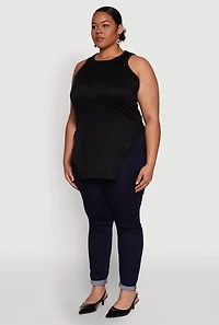 Womens Plus Side Slit Crew Neck Tank Top,
