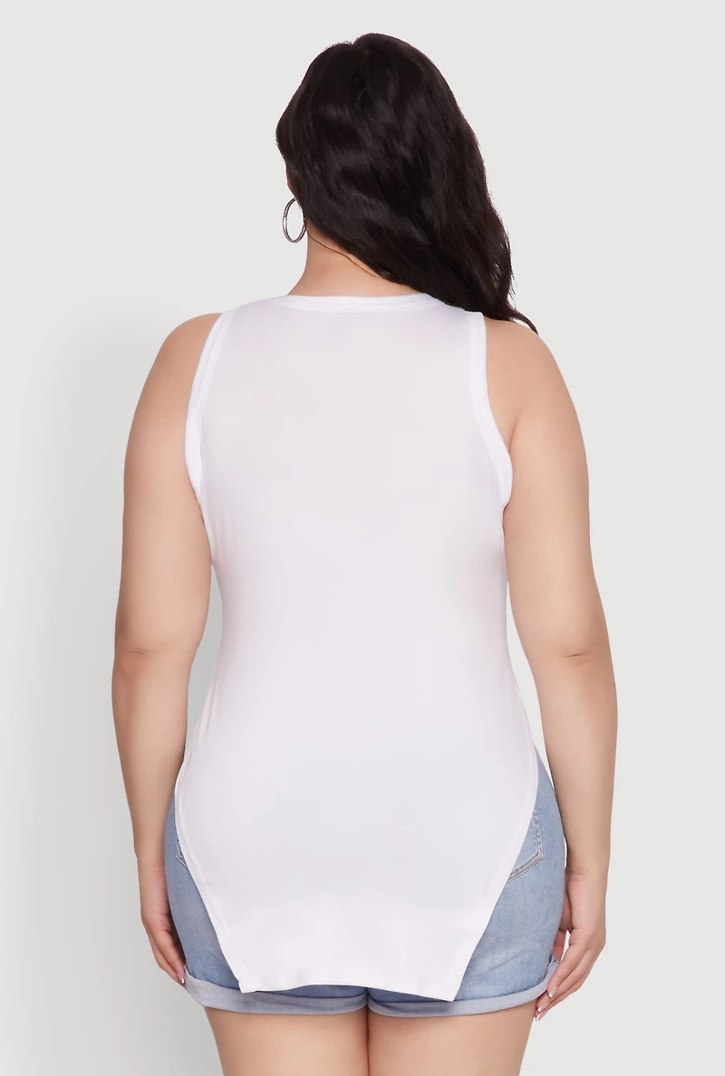 Plus Side Slit Crew Neck Tank Top