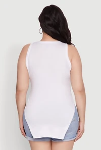 Plus Side Slit Crew Neck Tank Top