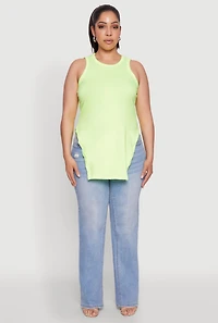 Womens Plus Side Slit Crew Neck Tank Top, 1X