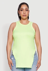 Womens Plus Side Slit Crew Neck Tank Top, 4X