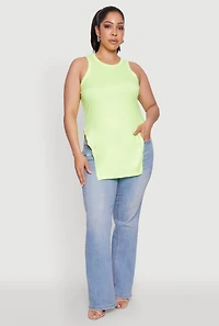 Womens Plus Side Slit Crew Neck Tank Top, 1X