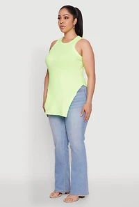 Womens Plus Side Slit Crew Neck Tank Top, 4X