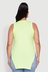 Womens Plus Side Slit Crew Neck Tank Top, 4X