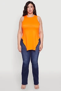 Womens Plus Size Side Slit Crew Neck Tank Top, Orange, Size 1X