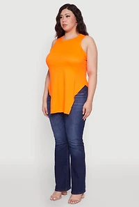 Womens Plus Side Slit Crew Neck Tank Top, 2X