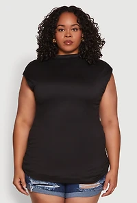 Womens Plus Ruched Cap Sleeve Top,