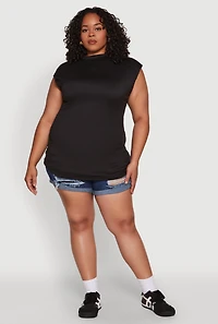 Womens Plus Ruched Cap Sleeve Top,