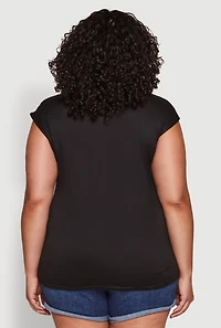 Womens Plus Ruched Cap Sleeve Top,