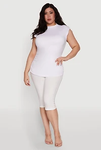 Womens Plus Size Ruched Cap Sleeve Top, White, Size 1X