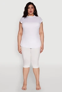 Womens Plus Size Ruched Cap Sleeve Top, White, Size 2X