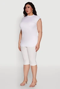 Womens Plus Size Ruched Cap Sleeve Top, White, Size 2X