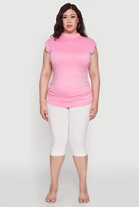 Womens Plus Ruched Cap Sleeve Top, Pink,