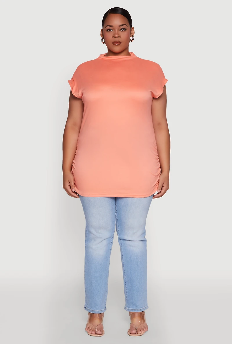 Womens Plus Ruched Cap Sleeve Top,