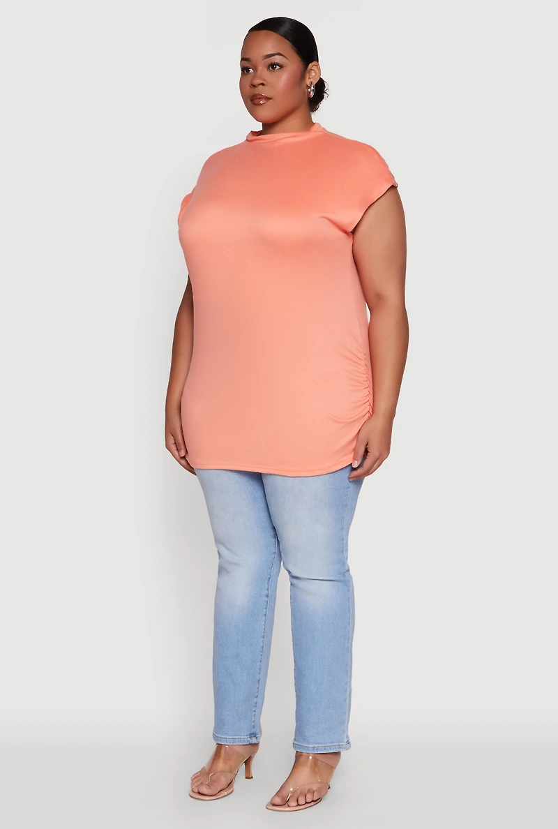 Womens Plus Ruched Cap Sleeve Top,