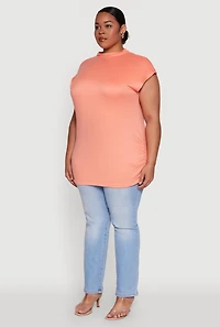 Womens Plus Ruched Cap Sleeve Top,