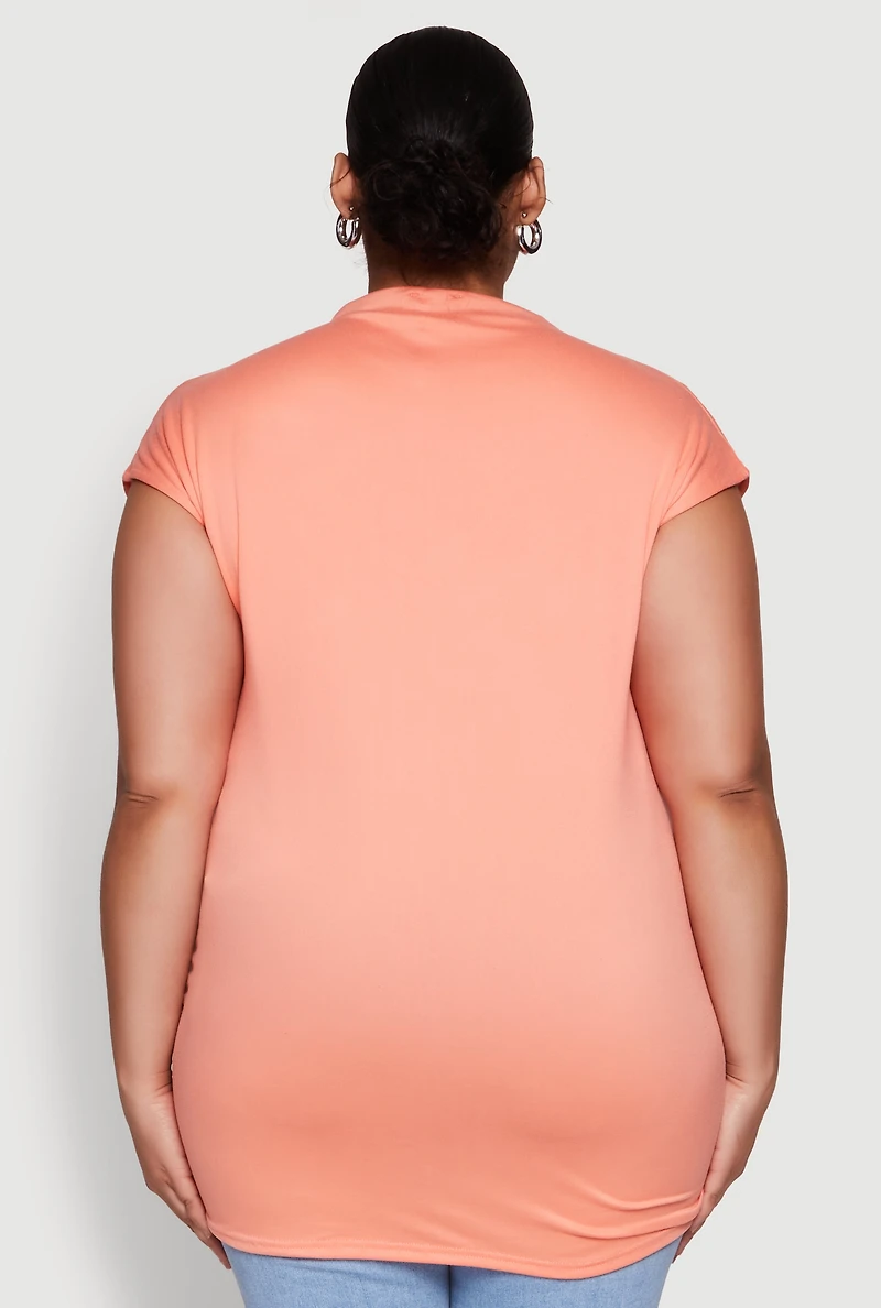 Womens Plus Ruched Cap Sleeve Top,