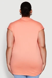 Womens Plus Ruched Cap Sleeve Top,