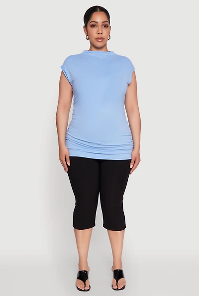 Womens Plus Ruched Cap Sleeve Top,